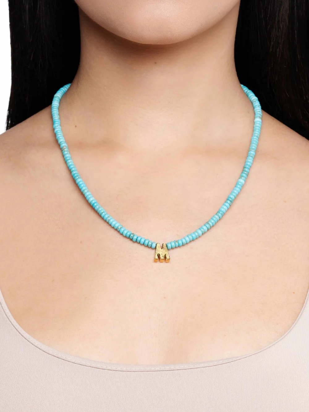 ‘V’ Initial Turquoise Beaded Necklace - 16” plus 3” extender - by Mayamar - Picture 3 of 3